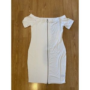 NWT Soncy White Off Shoulder Ribbed Double Zipper Body Con Dress Plus Si…